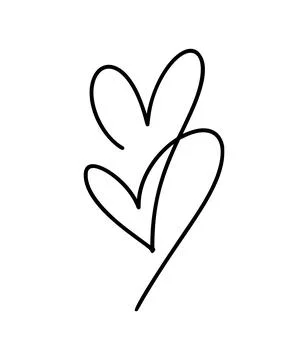 Two connected vector hearts Valentine drawing creating a continuous line Stock Illustration