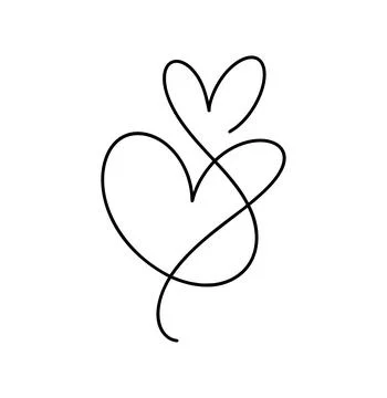 Two connected vector hearts Valentine drawing creating a continuous line unity 스톡 일러스트