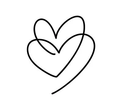 Two connected vector hearts Valentine drawing creating a continuous line unity 스톡 일러스트