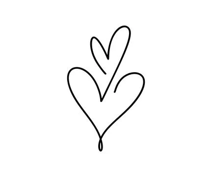 Two connected vector hearts Valentine drawing creating a continuous line unity Stock Illustration