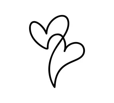 Two connected vector hearts Valentine drawing creating a continuous line Stock Illustration