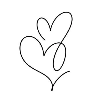 Two connected vector hearts Valentine drawing creating a continuous line Stock-Illustration