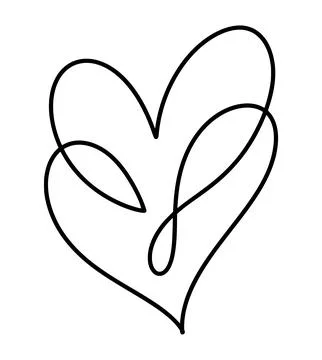 Two connected vector hearts Valentine drawing creating continuous line Stock Illustration