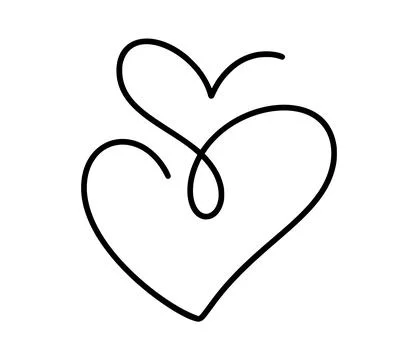 Two connected vector valentine hearts drawing a continuous line, symbolizing Stock Illustration