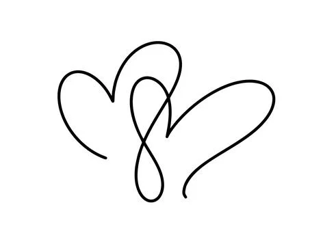 Two connected vector valentine hearts drawing a continuous line, symbolizing Stock Illustration