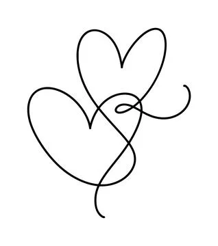 Two connected vector valentine hearts drawing a continuous line, symbolizing Stock Illustration