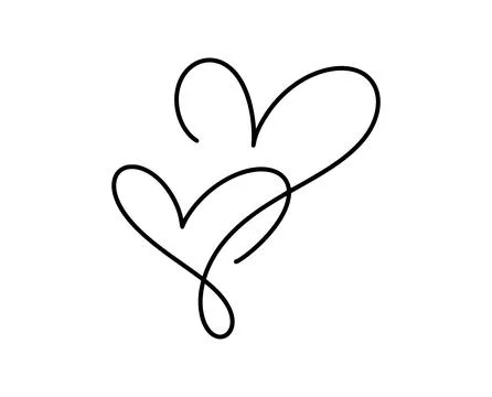 Two connected vector valentine hearts drawing a continuous line, symbolizing Stock Illustration