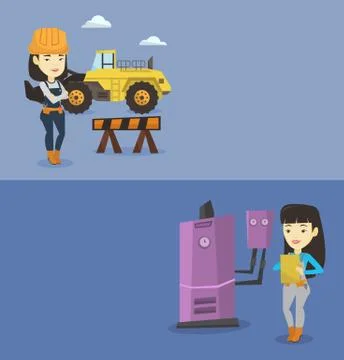 Two construction banners with space for text. Illustrazione stock