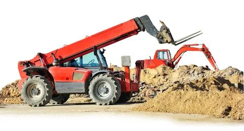 Two construction machines isolated on white Stock Photos