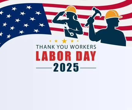 Two Construction Workers with USA Flag Background Stock Illustration