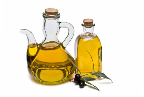 Two containers with olive oil. Stock Photos