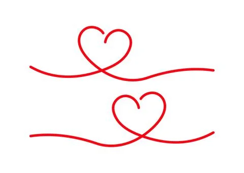 Two Continuous Red Line Heart Flourish Paths Stock Illustration