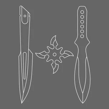 Two contour throwing knives and shuriken Stock Illustration