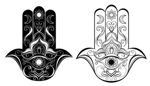 Two contoured hands Hamsa Stock Illustration