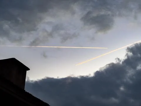 Two contrails Stock Photos