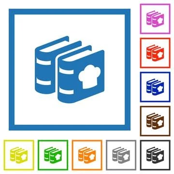 Two cookbooks with chef hat flat framed icons Stock Illustration