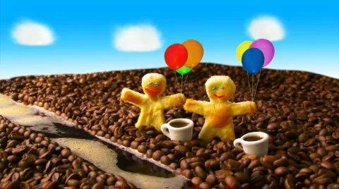 Two Cookie in Coffee Land with Chocolate River Stockbeeldmateriaal 839840