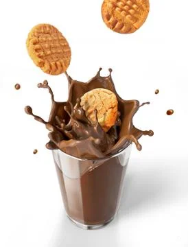 Two cookies biscuits falling into a chocolate milkshake glass, forming a crow Stock Illustration