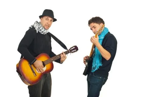 Two cool guys with guitars Stock Photos