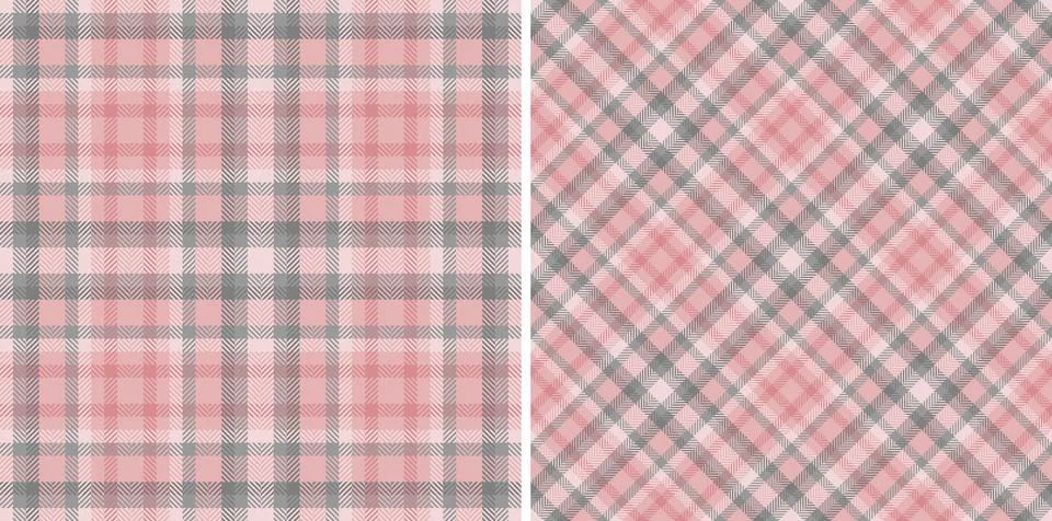 Two coordinated seamless pink and gray plaid patterns. Versatile for textile  库存插图