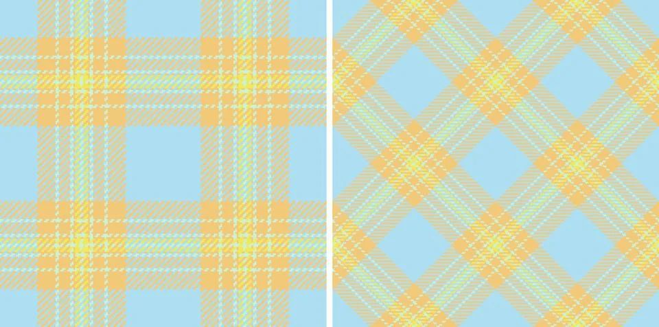 Two coordinated seamless tartan patterns in pastel blue and yellow tones. Ide Stock Illustration