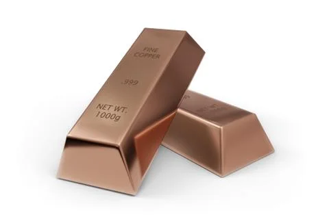 Two copper ingots or bars over white background - essential electronics produ Stock Illustration