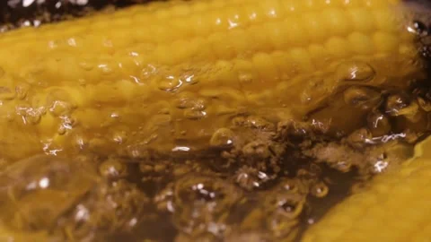 Two corn cobs boiling in water, rolling. Close up clip Stock Footage 145512504