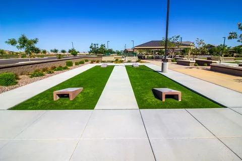 Two Corn Hole Courts At Local Park Stock Photos