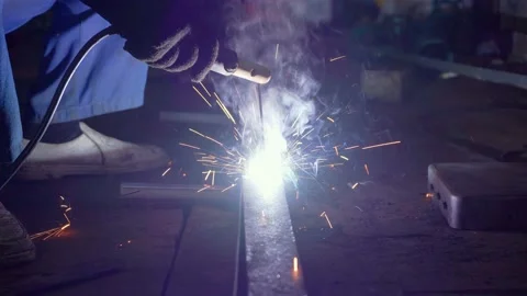 Two corners connect with welding. Video stock 153771031