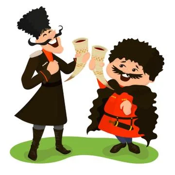 Two cossacks with wine horns Stock Illustration