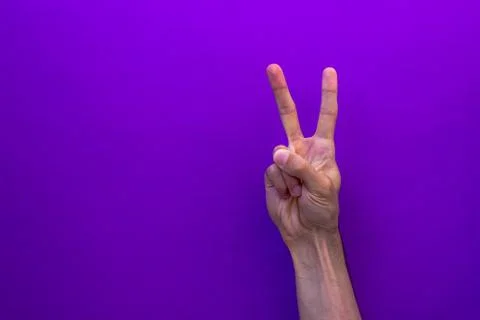 Two counting right hands isolated on purple background Stock Photos