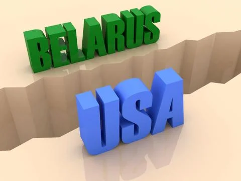 Two countries BELARUS and USA split on sides, separation crack. Concept 3D il Stock Illustration