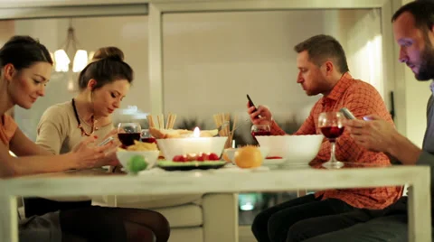 Two couple busy using smartphone 스톡 동영상 36713312