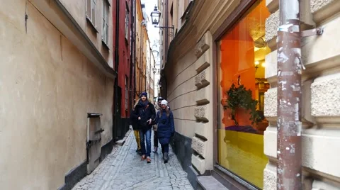 Two Couple walking holding hands in city of Stockholm, Sweden, Europe. Happy Stock-Footage 60644778