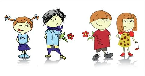 Two couples cartoon Stock Illustration