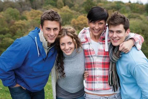 Two couples posing outdoors Fotos de archivo