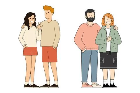 Two Couples Posing Together Illustration