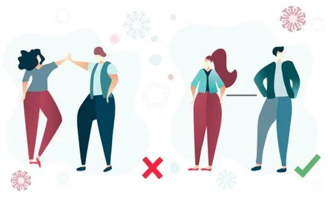 Two couples showing the right way to execture social distance during Coronavirus Stock Illustration