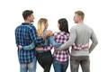 The two couples stand on the white background Photo