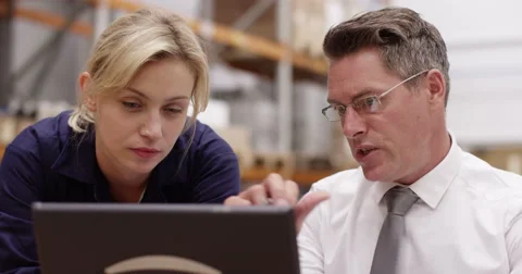 Two coworkers managing a warehouse Stock Footage 52768146