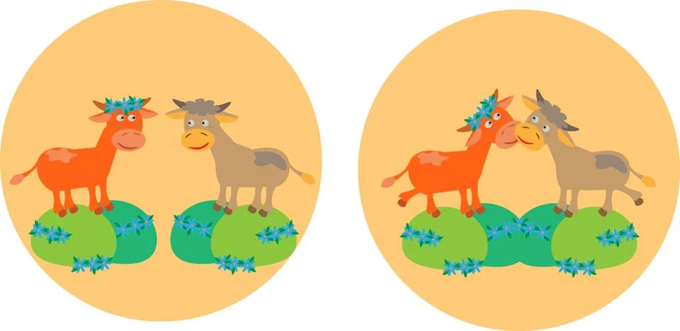 Two cows on meadow fields Stock Illustration