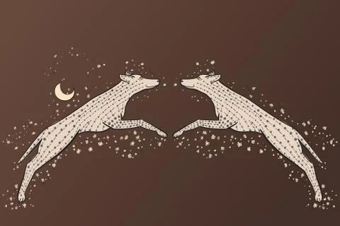 Two coyote in the style of Zen. Vector illustration of zentangle wolf. Chines イラスト素材