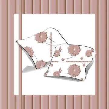 Two cozy pillows as a base for patterns of pink elements. 스톡 일러스트
