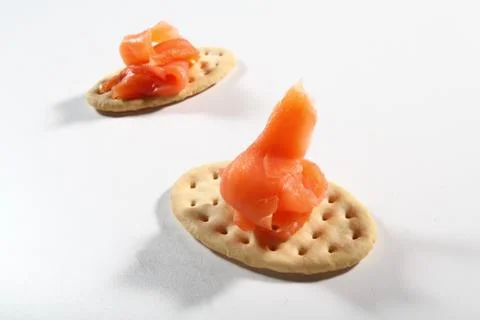 Two cracker with salmon Stock Photos
