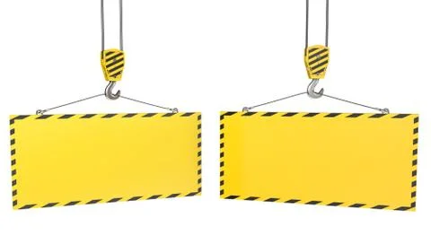 Two crane hooks with blank yellow plates Stock Illustration