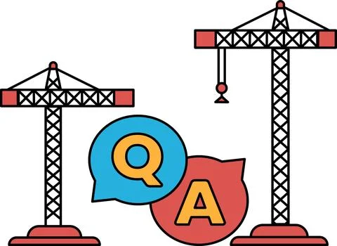 Two cranes are standing next to each other with a Q and A written on them Stock Illustration