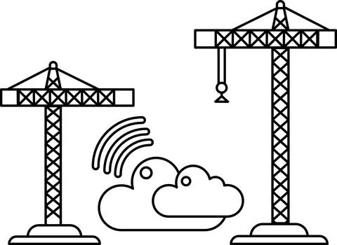 Two cranes are standing next to each other, one of which is holding a cloud Stock Illustration