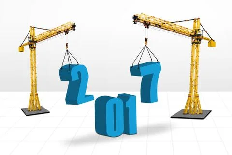 Two cranes arrange numbers 2017 Illustrazione stock