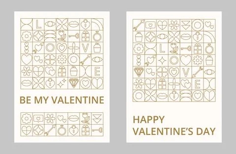 Two creative cards of abstract geometric outline shape for Valentines Day Stock-Illustration
