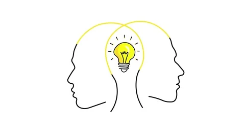 Two Creative Persons with Bright Idea Concept. Animation of 2 man heads sha.. Stock Footage 305671034